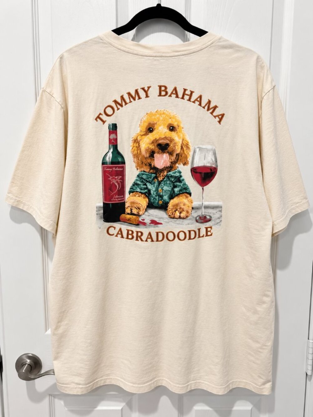 Tommy Bahama Mens 3XL Cream Labradoodle Dog Graphic T Shirt Wine Novelty Tee